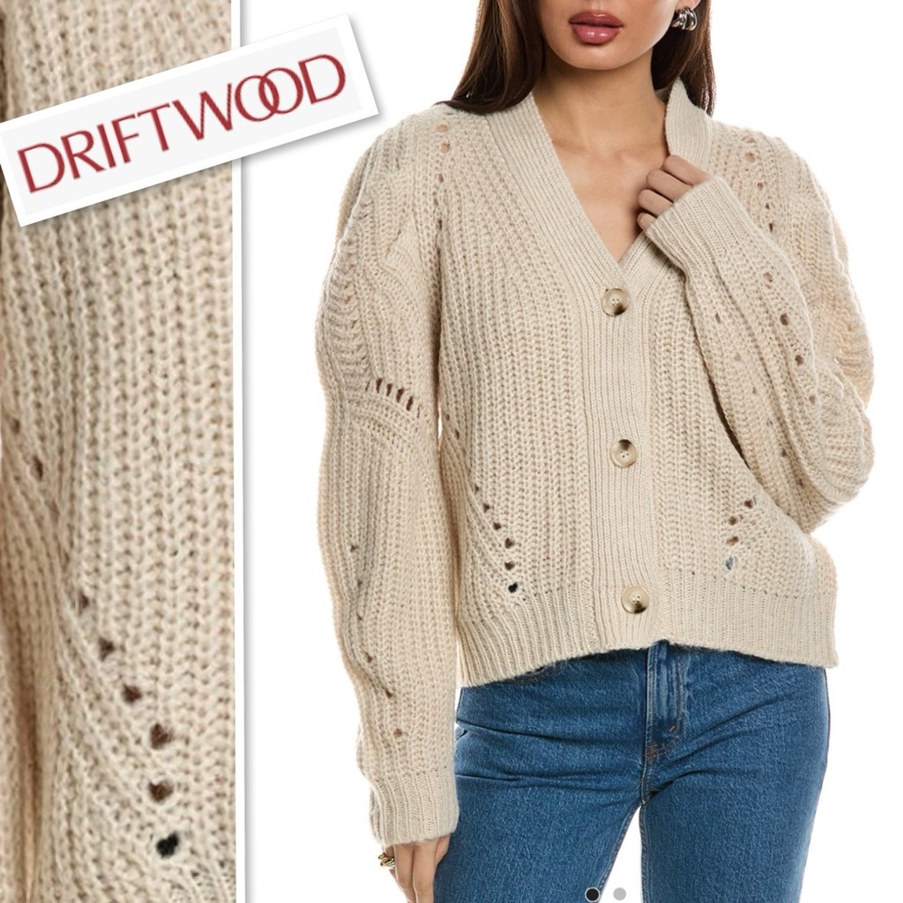 NWT Driftwood Emie Balloon Barrel Sleeve Button V-Neck Front Cardigan Ivory Sz S